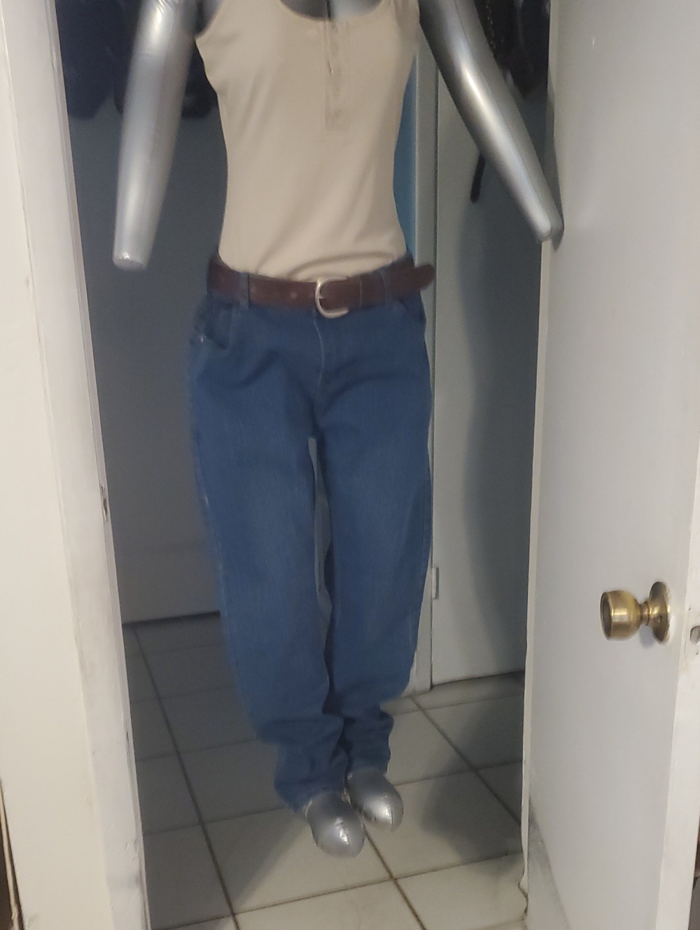 Casual Blue Denim Jeans. Belt Not Included. Belt Not Included.